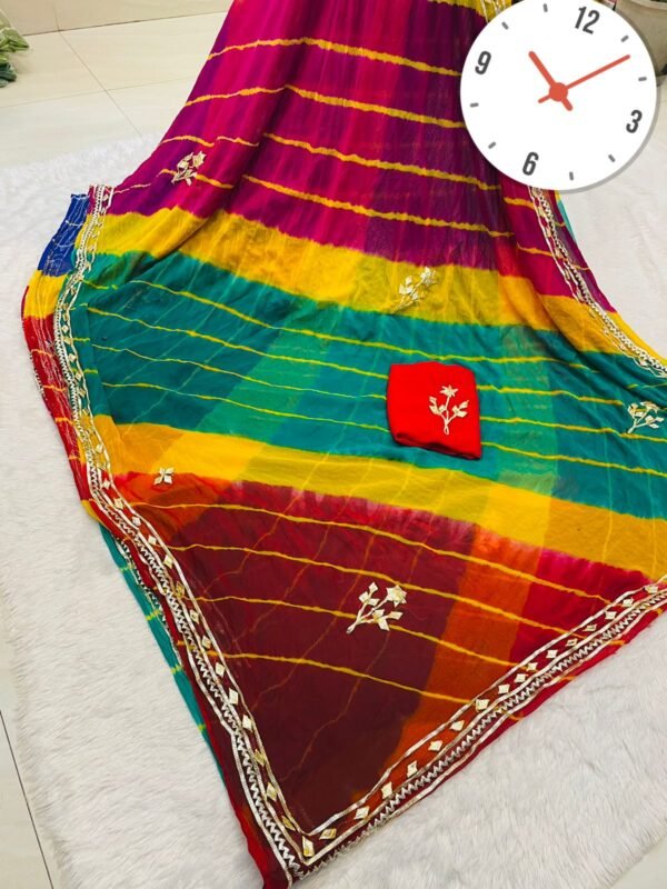 Half Pure Lehariya Multi Hand Dye Pach Ranga Lehariya Saree